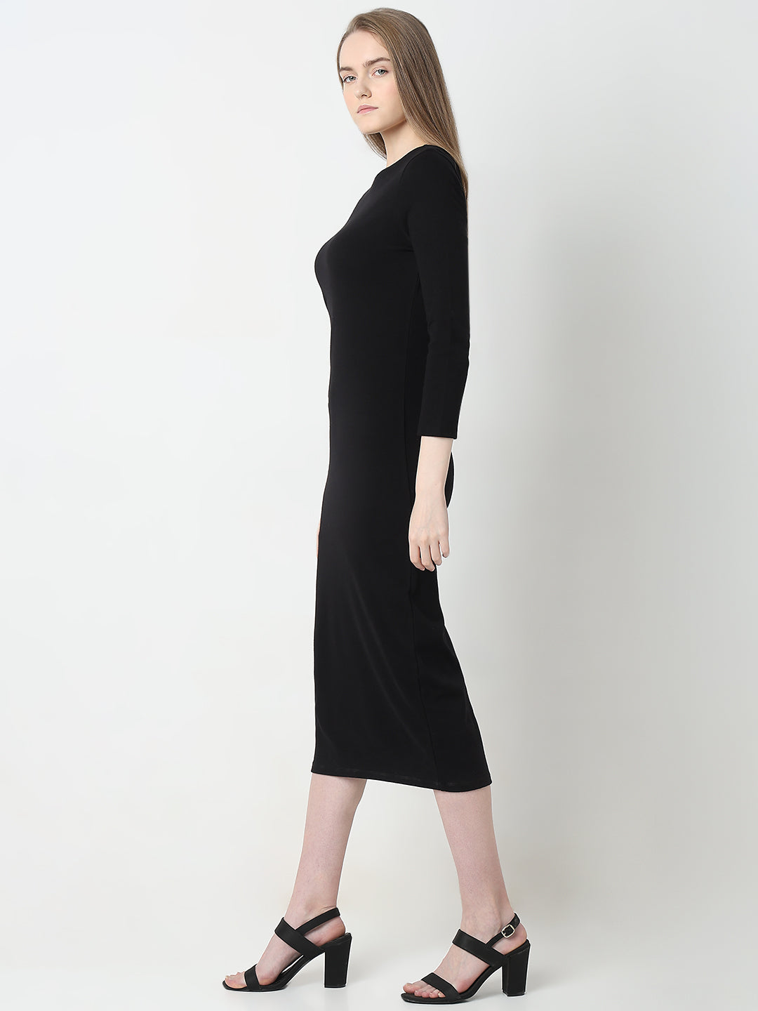 Women's Black Sheath Midi Dress