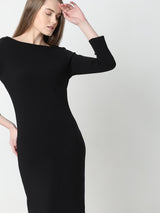 Women's Black Sheath Midi Dress
