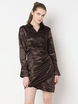 Women's Brown Abstract Print Wrap Dress