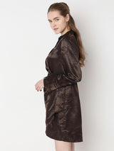 Women's Brown Abstract Print Wrap Dress