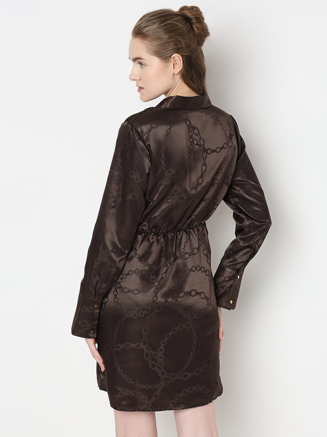 Women's Brown Abstract Print Wrap Dress