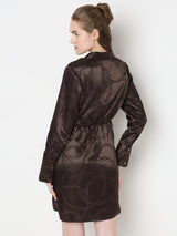 Women's Brown Abstract Print Wrap Dress