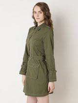 Women's Green Stitch Detail Mini Dress