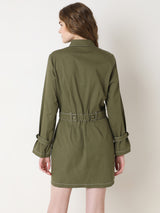 Women's Green Stitch Detail Mini Dress
