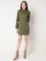 Women's Green Stitch Detail Mini Dress