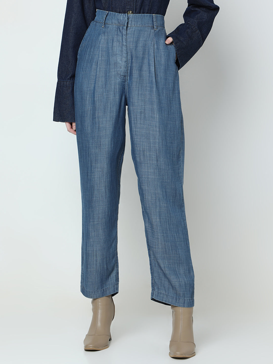 Women's Blue High Rise Tencel Pants
