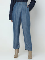 Women's Blue High Rise Tencel Pants