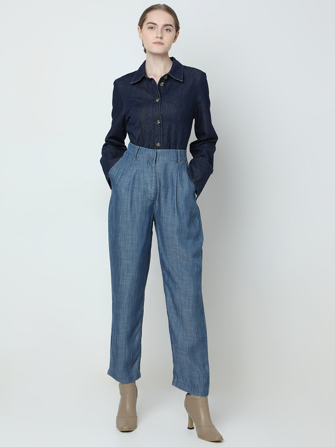 Women's Blue High Rise Tencel Pants