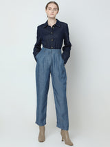 Women's Blue High Rise Tencel Pants