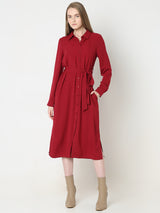Women's Red Midi Shirt Dress