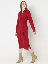 Women's Red Midi Shirt Dress
