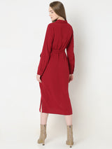 Women's Red Midi Shirt Dress