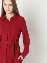 Women's Red Midi Shirt Dress