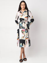 Women's White Printed Shirt Dress