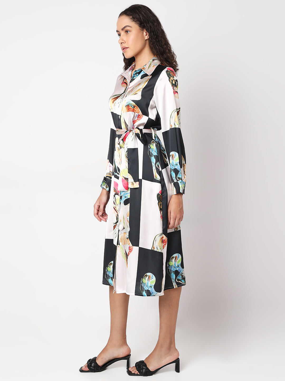 Women's White Printed Shirt Dress
