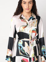 Women's White Printed Shirt Dress