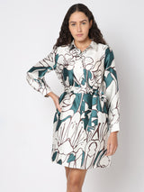 Women's White Printed Shirt Dress