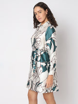 Women's White Printed Shirt Dress