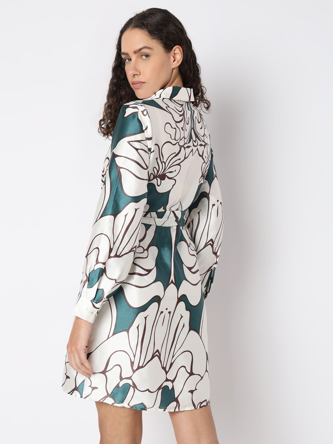 Women's White Printed Shirt Dress
