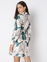 Women's White Printed Shirt Dress