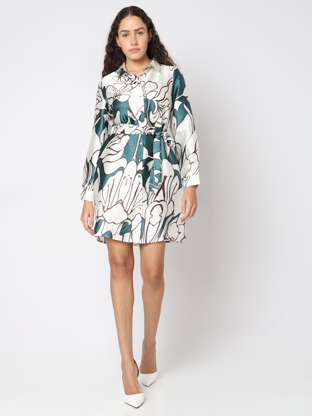 Women's White Printed Shirt Dress