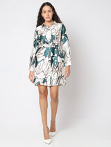 Women's White Printed Shirt Dress