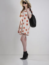 Women's Beige Printed Crochet Dress