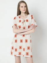 Women's Beige Printed Crochet Dress