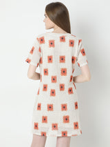 Women's Beige Printed Crochet Dress