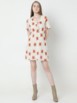 Women's Beige Printed Crochet Dress