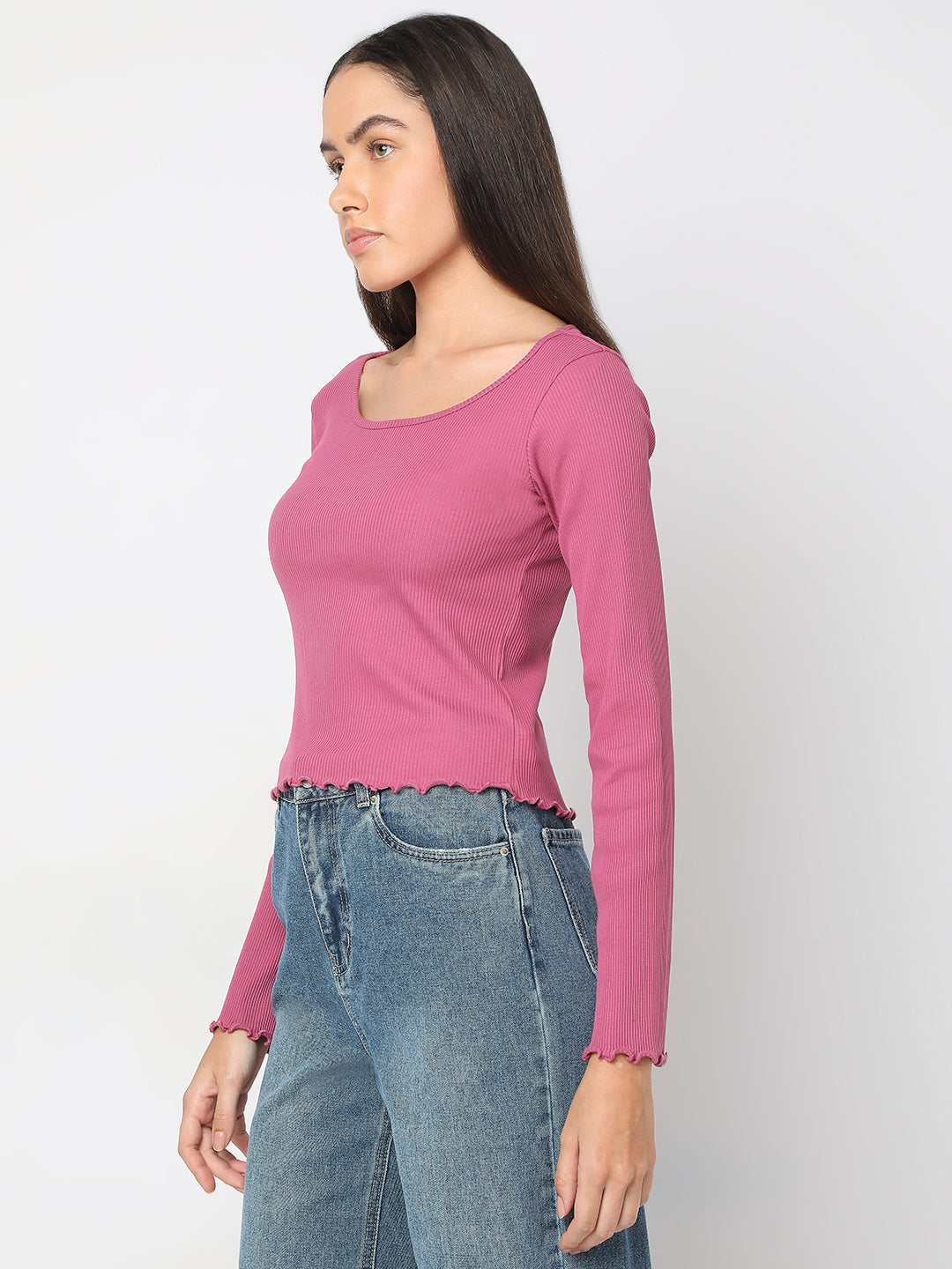Women's Pink Ribbed Knitted Top