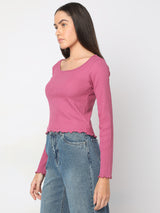 Women's Pink Ribbed Knitted Top
