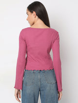 Women's Pink Ribbed Knitted Top