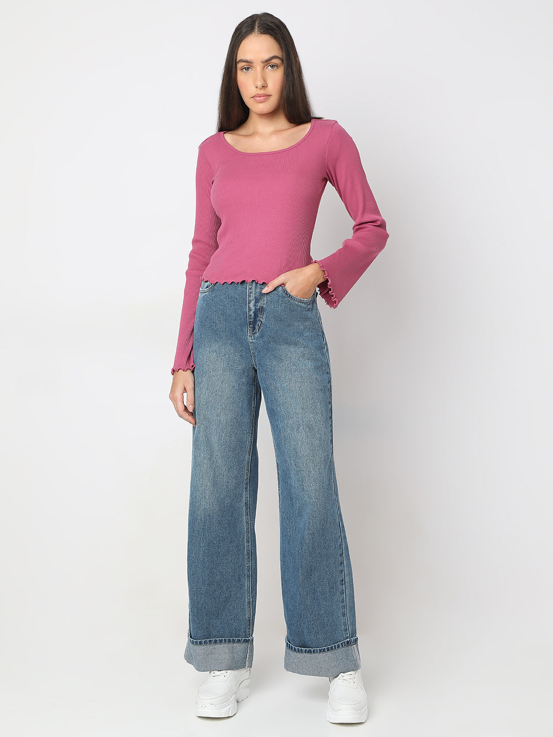 Women's Pink Ribbed Knitted Top