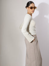 Women's White Ribbed Knitted Top