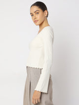 Women's White Ribbed Knitted Top