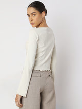 Women's White Ribbed Knitted Top