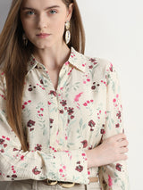Women's White Floral Printed Shirt