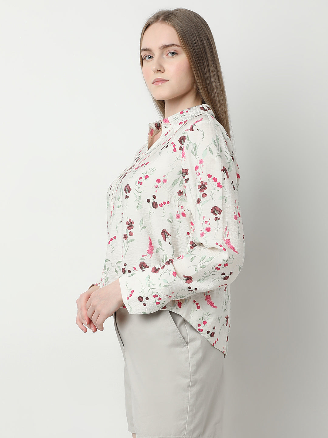 Women's White Floral Printed Shirt