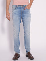 Men's Blue Casual Slim Fit Solid Mid Rise Jeans