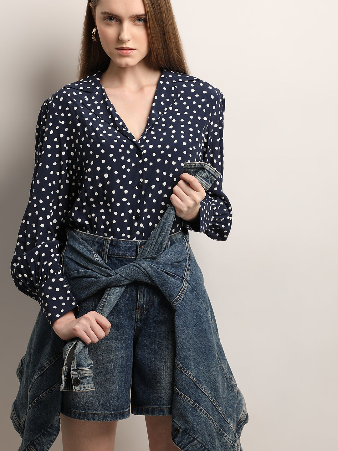 Women's Blue Polka Dot Shirt