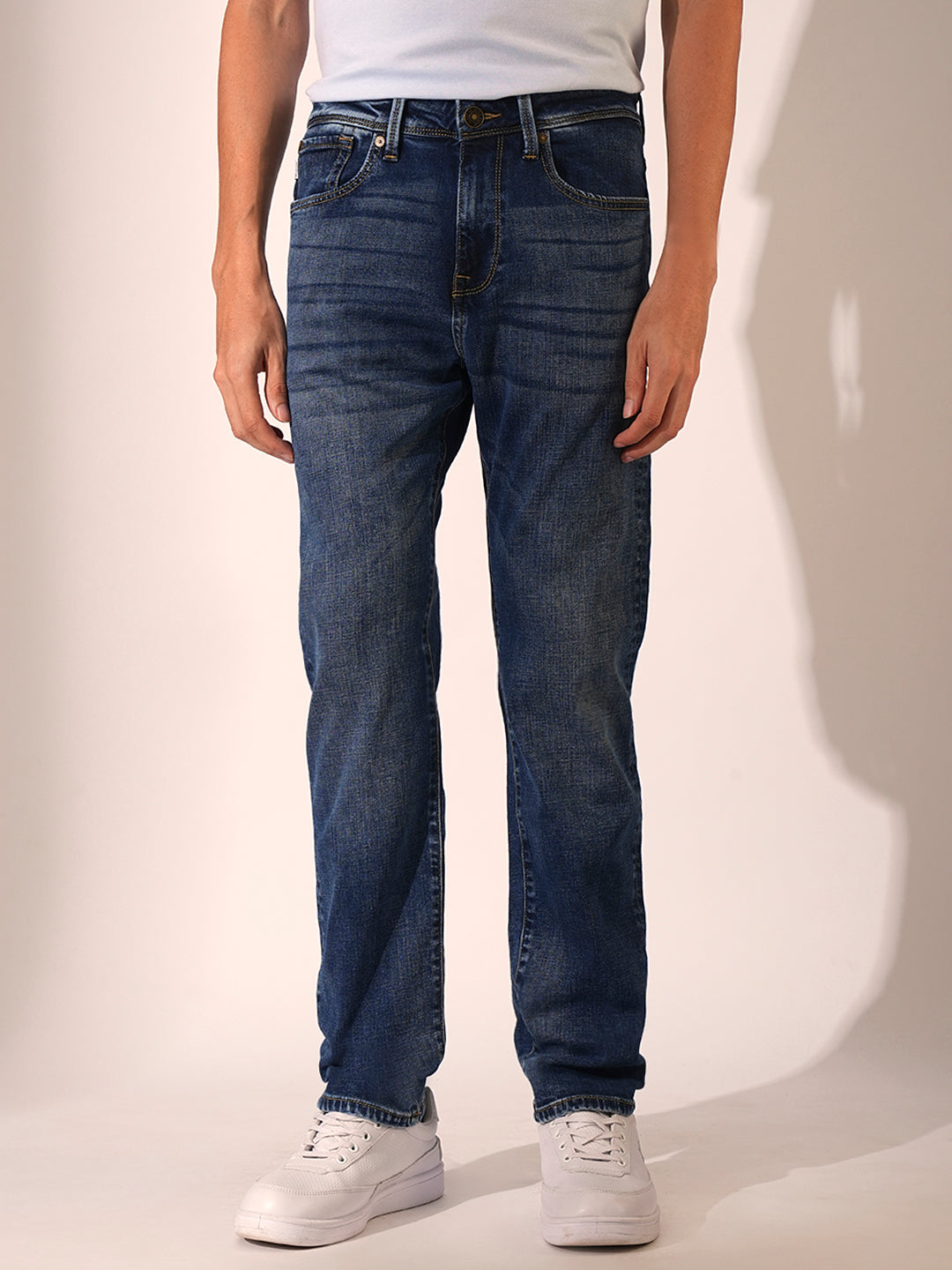 Men's Blue Casual Regular Fit Solid Jeans
