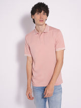 Men's Peach Casual Slim Fit Solid Half Sleeves Polo Tshirt