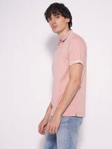 Men's Peach Casual Slim Fit Solid Half Sleeves Polo Tshirt
