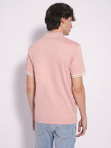 Men's Peach Casual Slim Fit Solid Half Sleeves Polo Tshirt