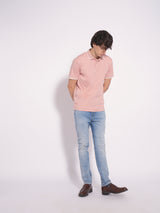 Men's Peach Casual Slim Fit Solid Half Sleeves Polo Tshirt