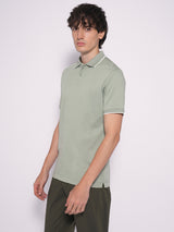 Men's Green Casual Solid Half Sleeves Polo Tshirt