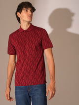 Men's Red Casual Printed Half Sleeves Polo Tshirt
