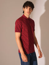 Men's Red Casual Printed Half Sleeves Polo Tshirt