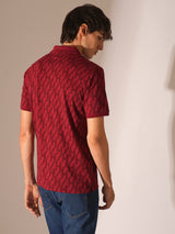 Men's Red Casual Printed Half Sleeves Polo Tshirt